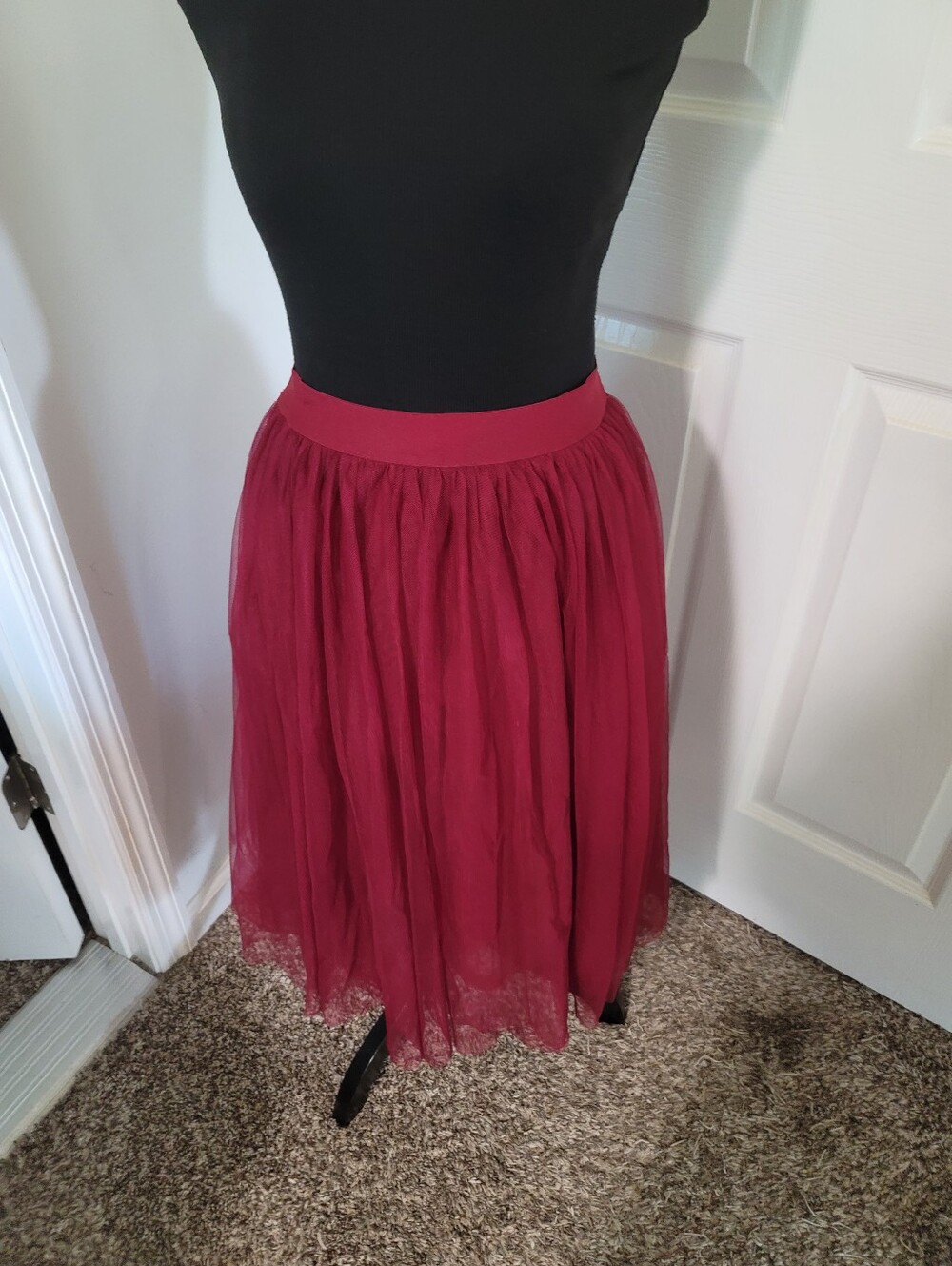 Esley Women's Burgundy Tulle Midi Skirt Tutu Balletcore Size Small